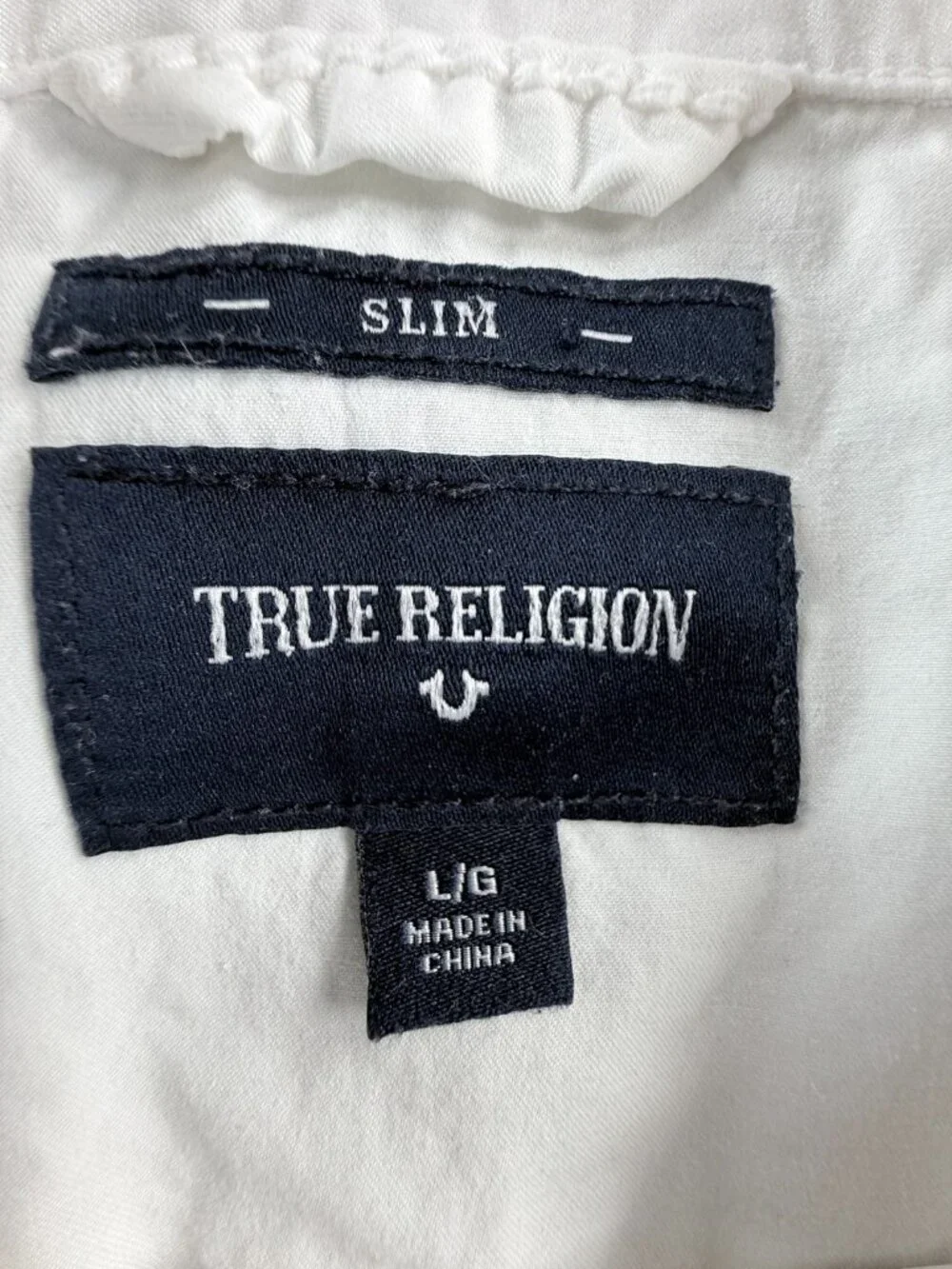 True Religion White Button Up Shirt Men Long Sleeve Large Slim Fit Pockets Urban